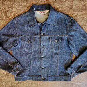Vintage DUDE Western Denim Jacket Men's L Chain Stitch Dark Wash Trucker 60s 70s